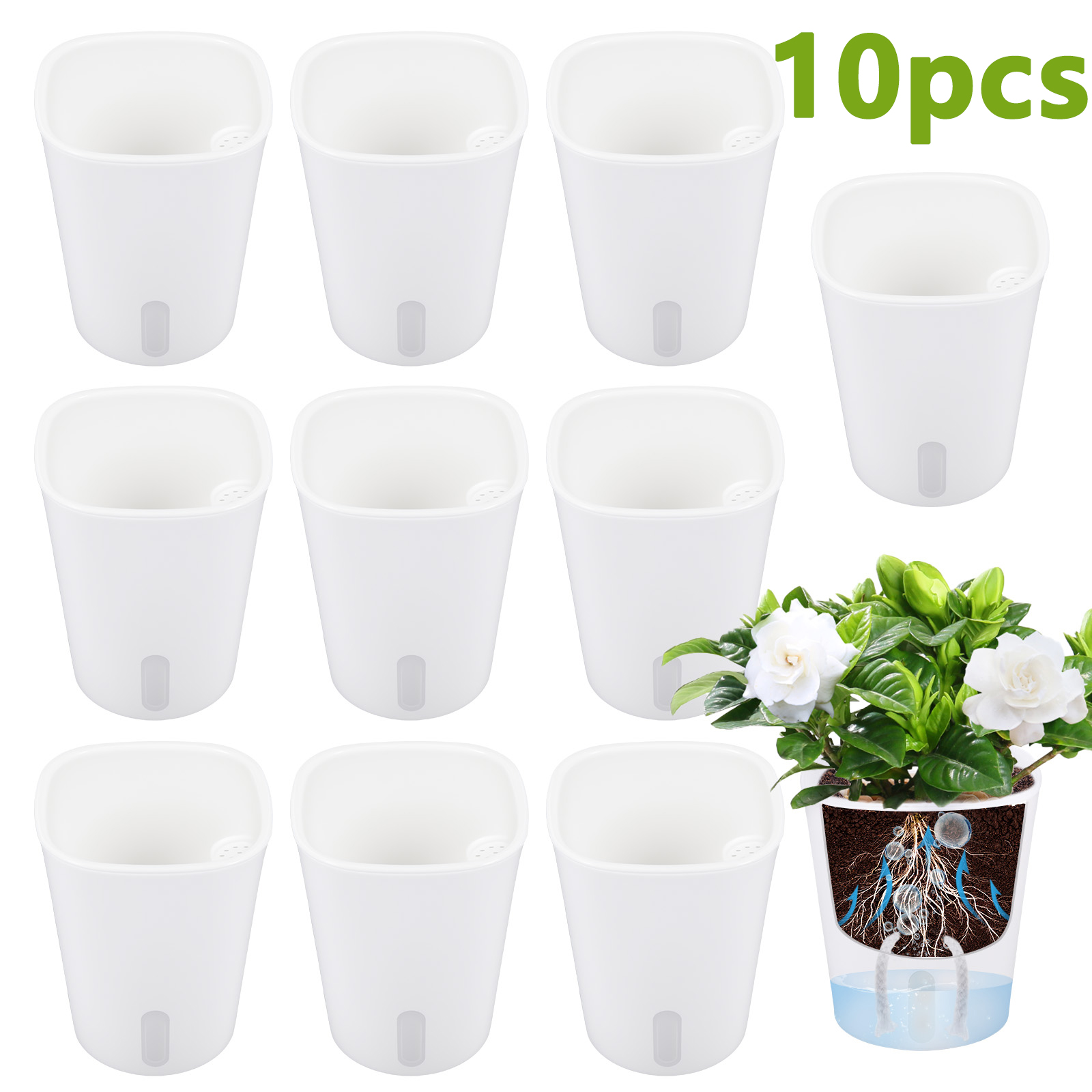 Aloe Vera Pot - 10 Stück selbstbewässernde Kunststoff-Blumentöpfe, Hydrokultur-Pflanzentöpfe, Baumwollseil-Bewässerung,